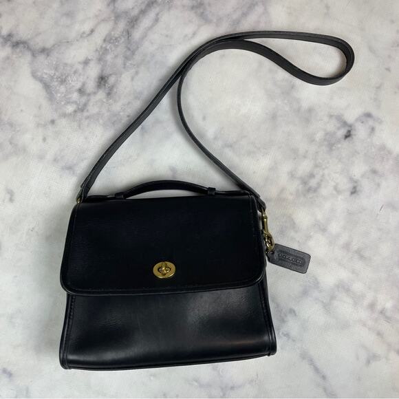 Coach Leatherware Vintage 1980s Court Top Handle Black Leather Crossbody Bag